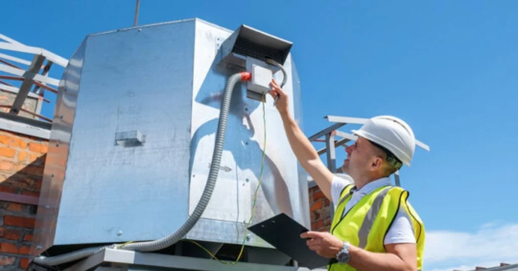Technician performing HVAC duct cleaning to remove dust and debris