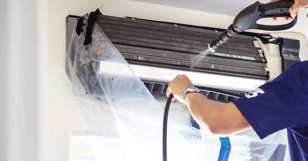 Replacing HVAC air filter during routine HVAC maintenance