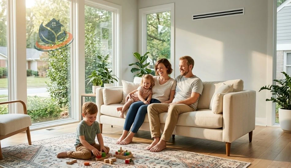 Flat Rate Air Duct Cleaning Atlanta | No Hidden Fees | Pure Air Atlanta 2 Happy family breathing clean air in Atlanta home after professional air duct cleaning service