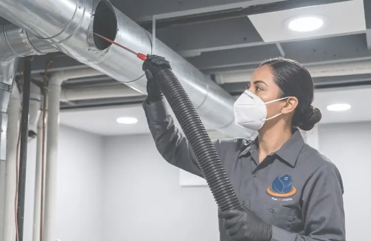 Air Duct Cleaning Services Deerfield GA | Douglasville 1 NADCA certified technician cleaning residential air duct in Deerfield Douglasville GA