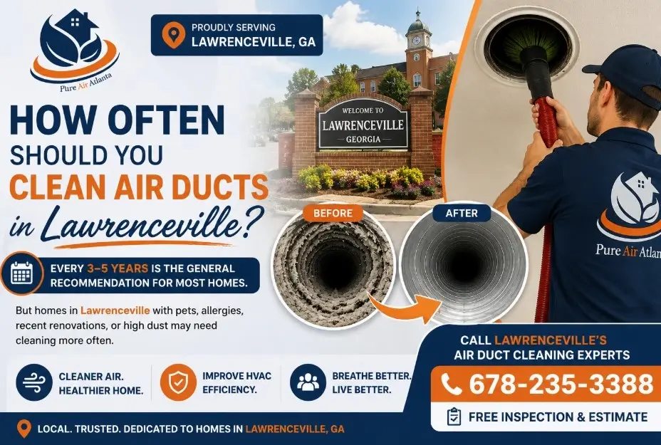 How often clean air ducts Lawrenceville GA — call 678-235-3388.