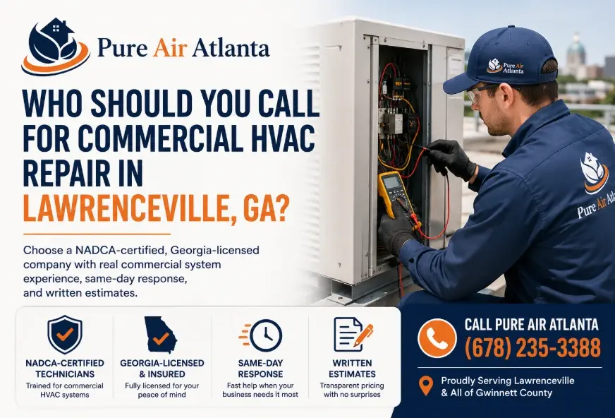 Commercial HVAC Repair Lawrenceville GA: Who to Call | Pure Air Atlanta 3 Who should you call for commercial HVAC repair in Lawrenceville, GA