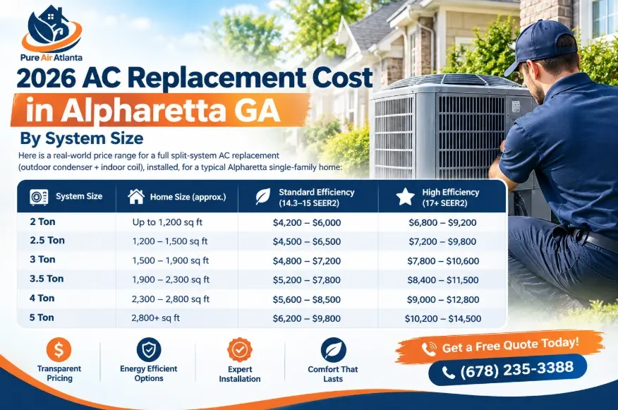 2026 AC Replacement Cost in Alpharetta GA — by System Size