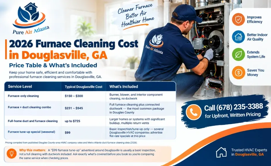 2026 Furnace Cleaning Cost in Douglasville, GA — Price Table