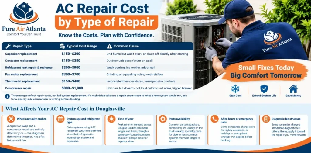 AC Repair Cost by Type of Repair With Causes