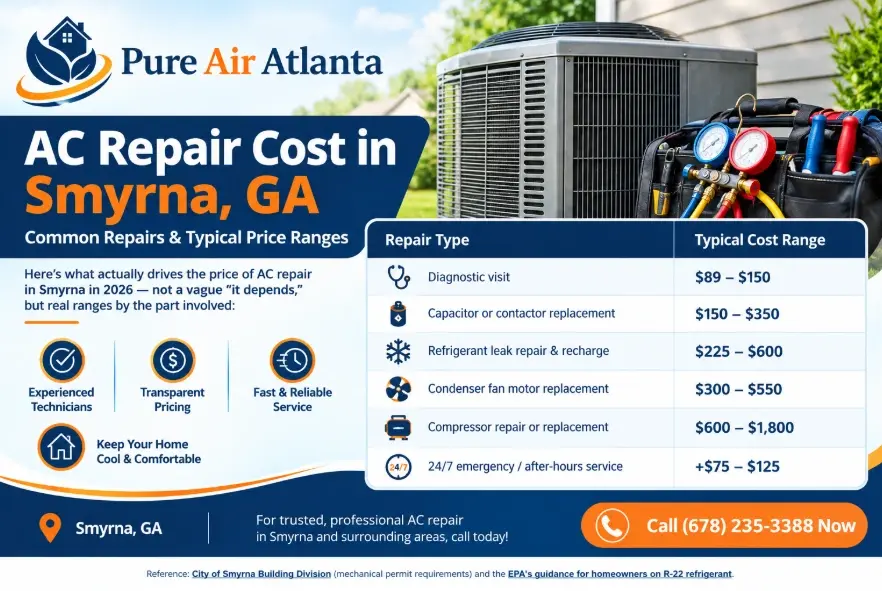 AC Repair Cost in Smyrna GA by Problem Type
