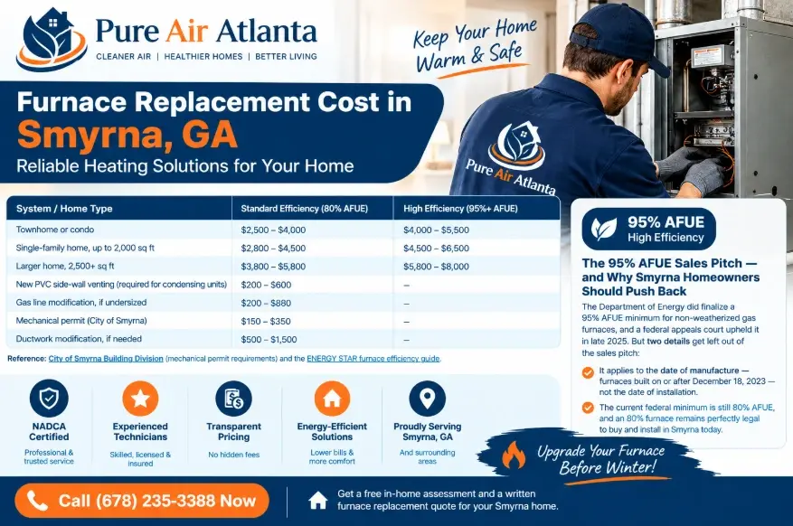 Furnace Replacement Cost in Smyrna GA by Efficiency and Home Size