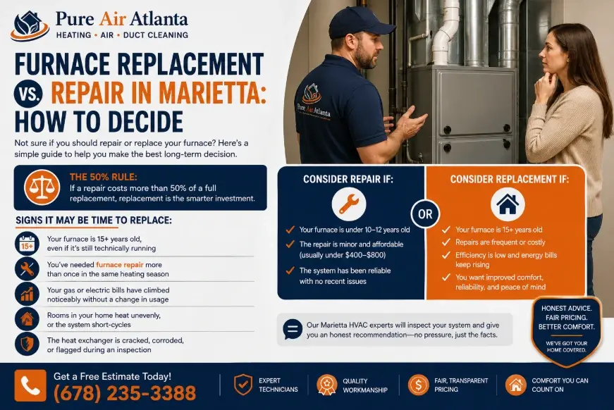 Furnace Replacement Cost Marietta GA | 2026 Price Guide 3 Furnace Replacement vs. Repair in Marietta: How to Decide