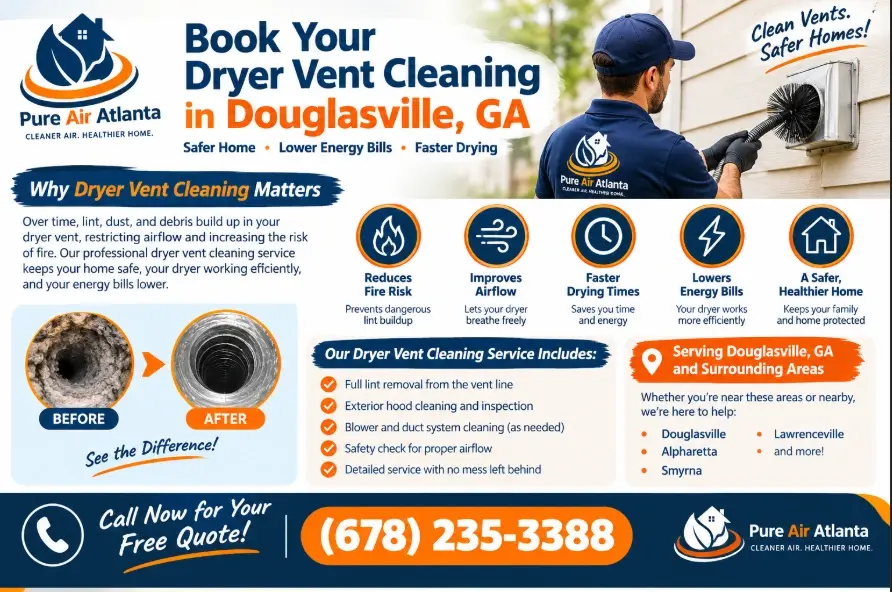 Pure Air Atlanta serves Douglasville alongside Alpharetta, Smyrna, and Lawrenceville. See our full pricing page for other services.