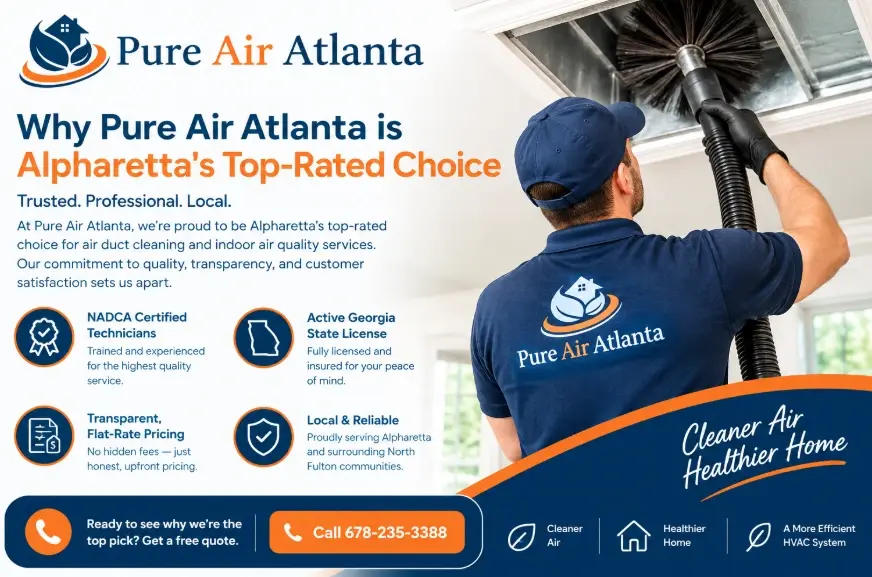 Best Air Duct Cleaning Companies Alpharetta GA (2026) 2 Why Pure Air Atlanta Is Alpharetta's Top-Rated Choice