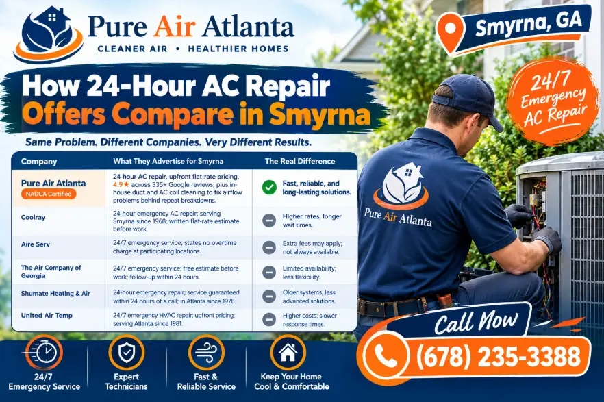 24 Hour AC Repair Smyrna GA: What to Expect in an Emergency 2 Why Smyrna Homeowners Call Pure Air Atlanta for Emergency AC Repair