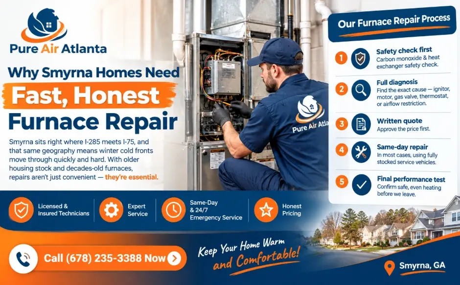 Furnace Repair Cost Smyrna GA | 2026 Price Guide & Warning Signs 2 Why Smyrna Homes Need Fast, Honest Furnace Repair