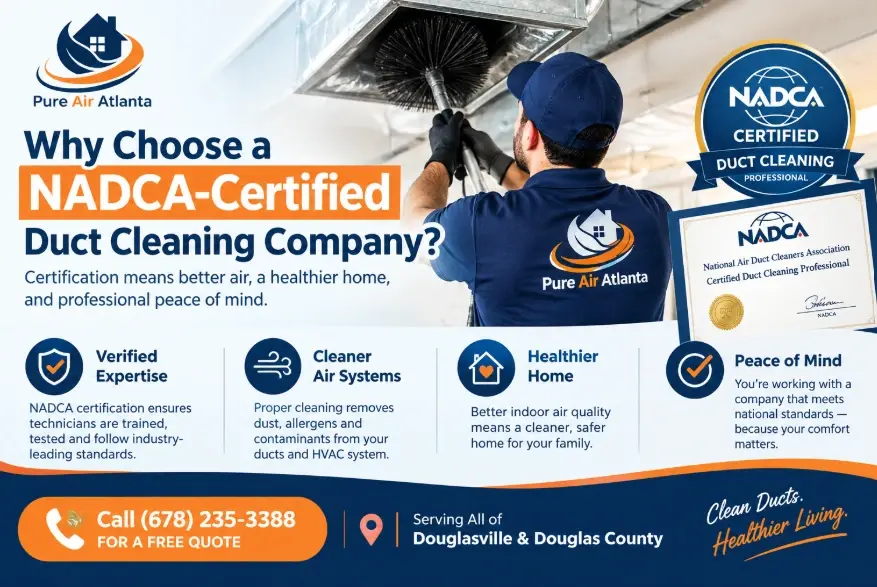 NADCA Certified Duct Cleaning Douglasville | What Certification Means | Pure Air Atlanta 1 Why This Matters More Than It Seems in the Douglasville Market