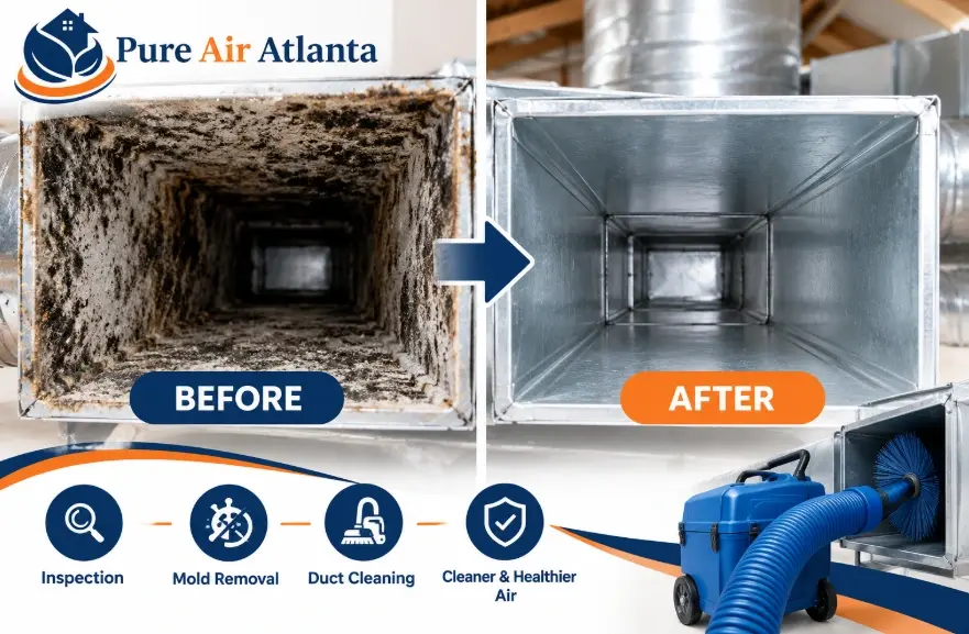 Mold in Air Ducts Alpharetta GA | Signs, Risks & Cost 2026 3 Worried about mold in your Alpharetta homes air ducts Get a free inspection and a written quote, no obligation. Call (678) 235-3388.