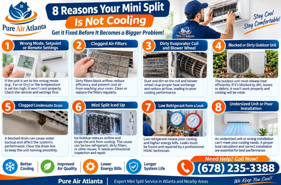 Mini Split Not Cooling in an Atlanta Summer? 8 Causes and What a Tech Checks 3 8 Reasons Your Mini Split Is Not Cooling