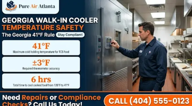 Georgia Food Service Rules: Required Walk-In Cooler Temperature, Thermometers and Fixing a Failed Inspection 2 Georgia cold holding 41 degrees, Georgia health inspection cooler, restaurant refrigerator thermometer requirement Georgia