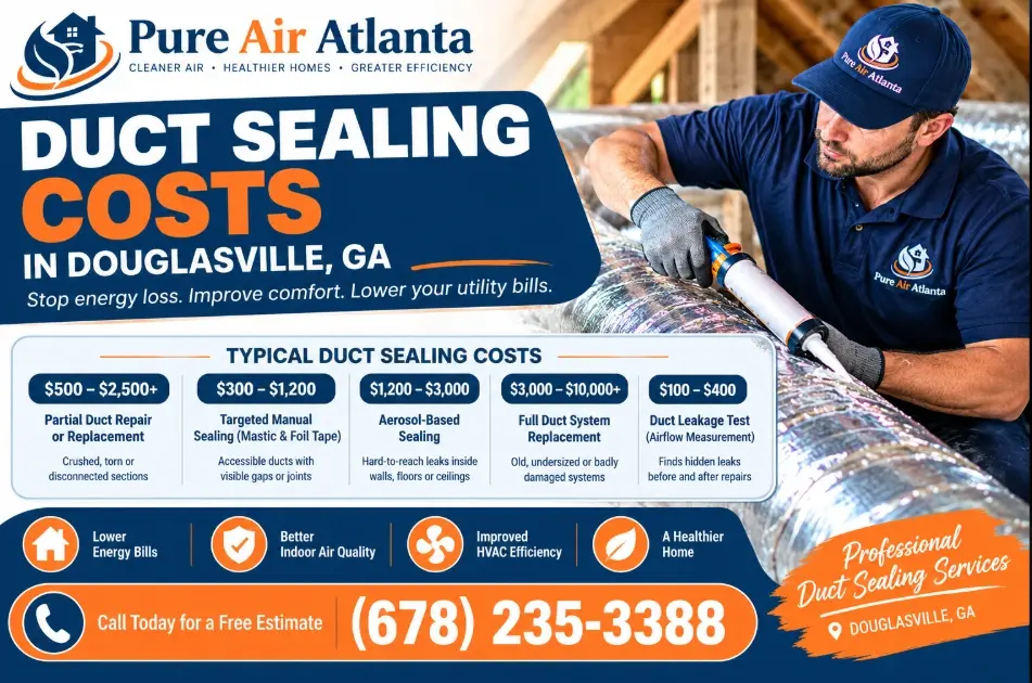 Duct Sealing Douglasville GA: Signs, Cost & Energy Savings 1 How Much Does Duct Sealing Cost in Douglasville, GA?