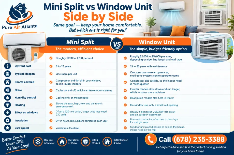 Mini Split vs Window AC Old House Atlanta: Guide (2026) 4 Mini Split vs Window Unit, Side by Side