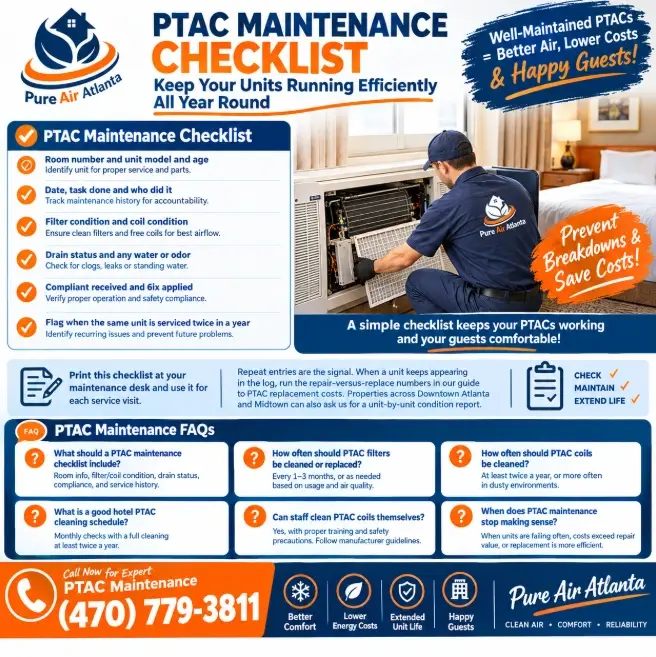 PTAC Maintenance Checklist Atlanta Properties by Season 3 Put your PTAC maintenance checklist on a schedule Call (678) 235-3388