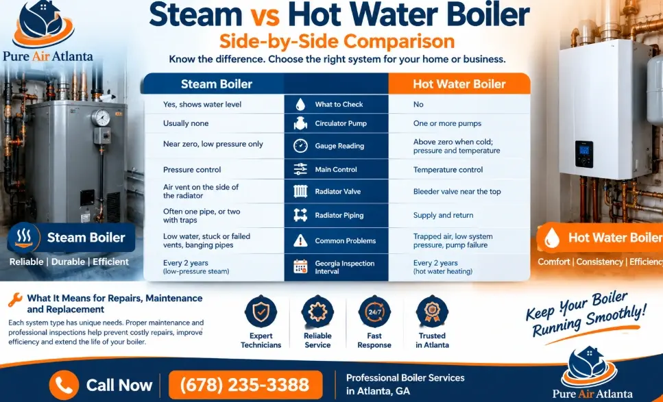 Steam vs Hot Water Boiler Atlanta: How to Tell Which You Have 3 Steam vs Hot Water Boiler: Side-by-Side Comparison