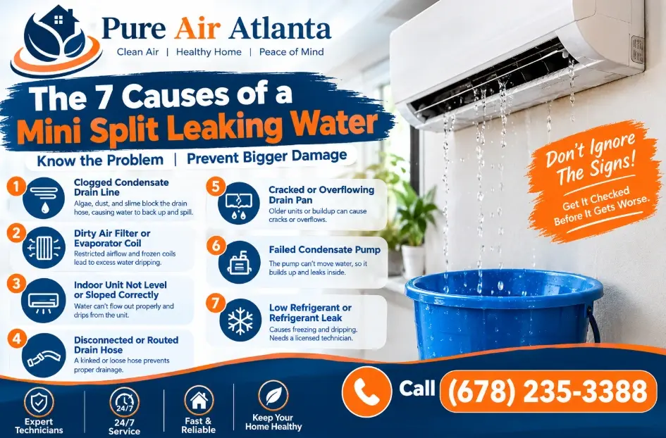 Why Is My Mini Split Leaking Water Inside? Clogged Drain Lines in Humid Georgia 2 The 7 Causes of a Mini Split Leaking Water