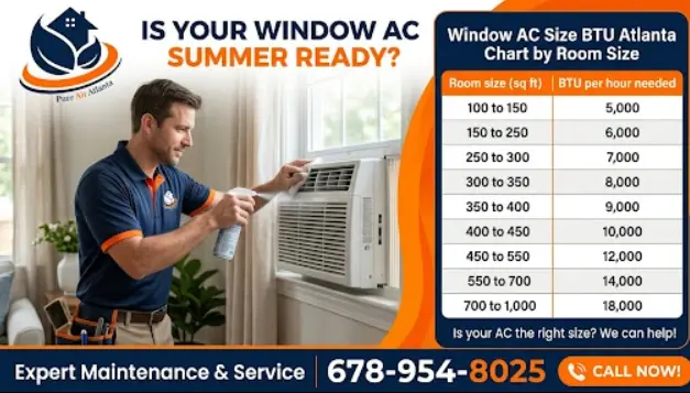 Window AC Size BTU Atlanta Chart by Room Size
